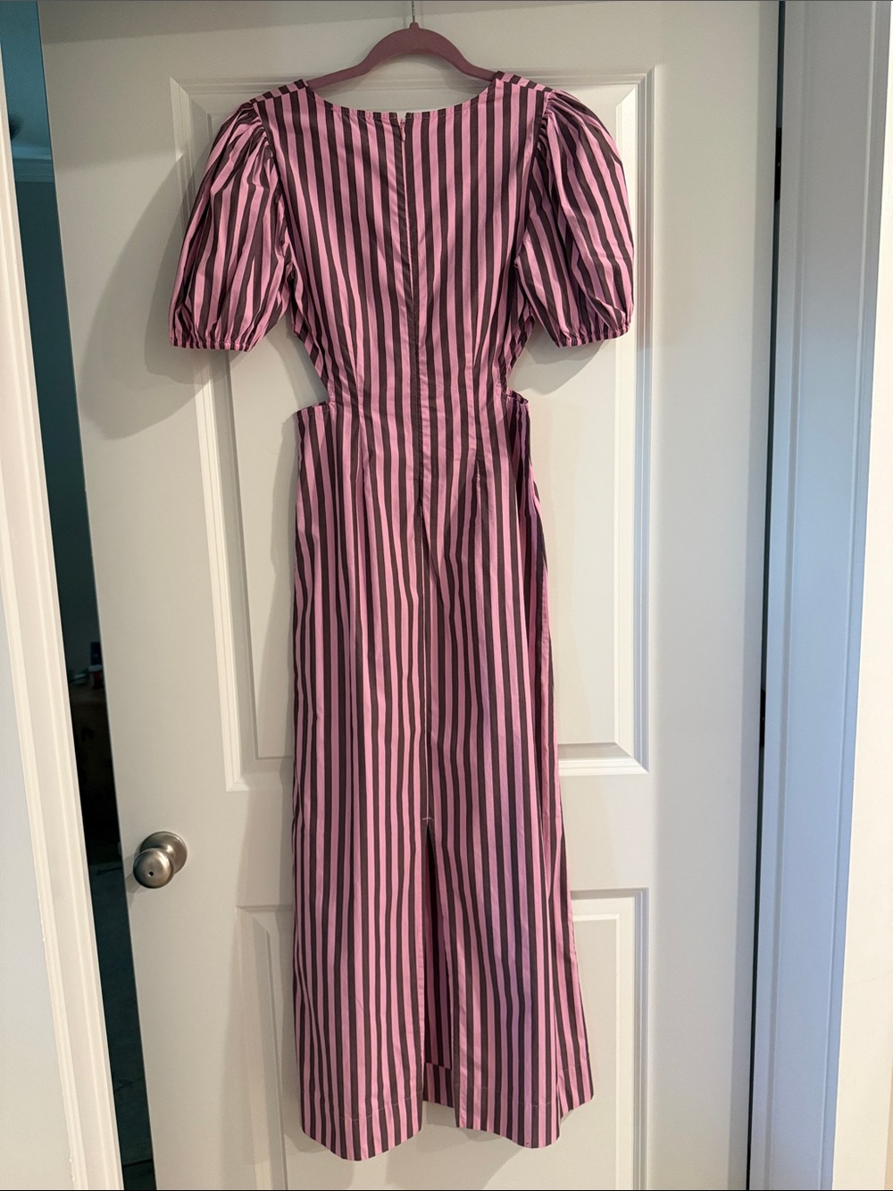 Ganni Pink and Brown Vertical-Stripe Puff-Sleeve Maxi Dress - Picture 5 of 5